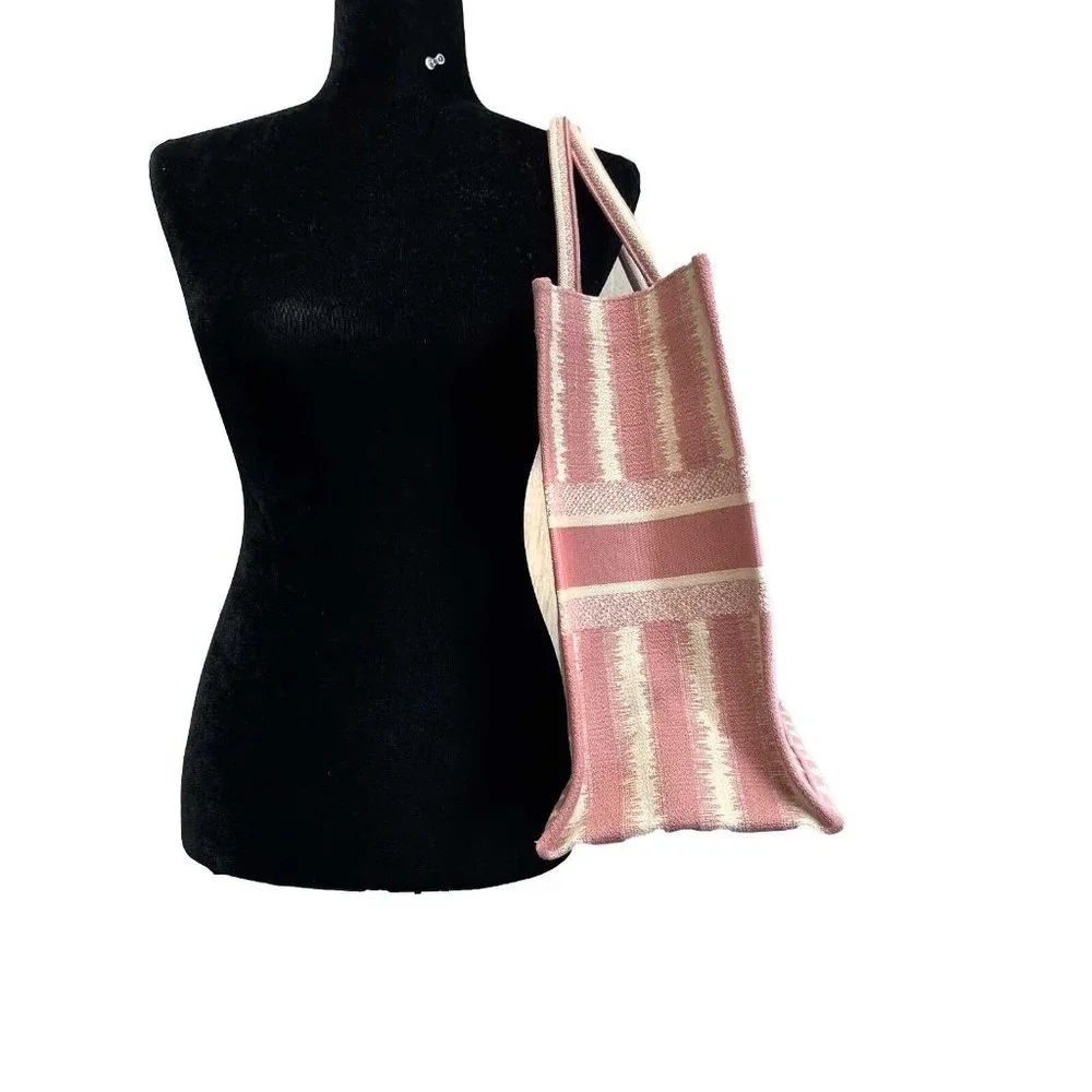 Christian Dior Bayadere Stripe Large Book Tote D-Stripes Embroidery Pink - Picture 8 of 14